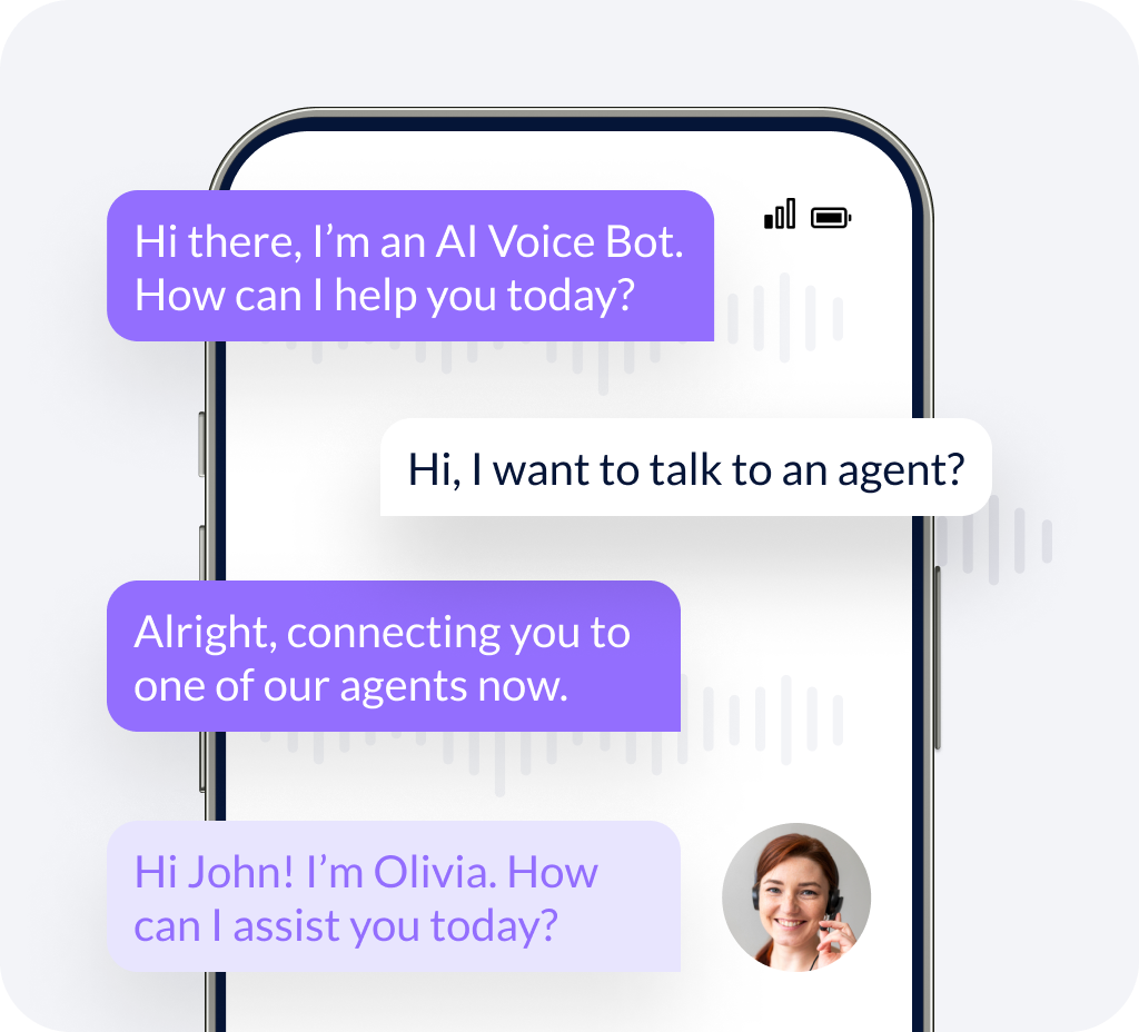 AI Voice Bot connecting a customer to a live sales agent