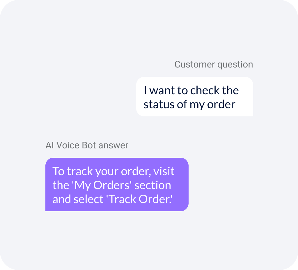AI Voice Bot providing order tracking instructions to a customer