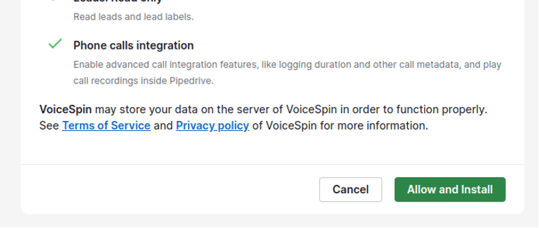 Allow and install Voicespin