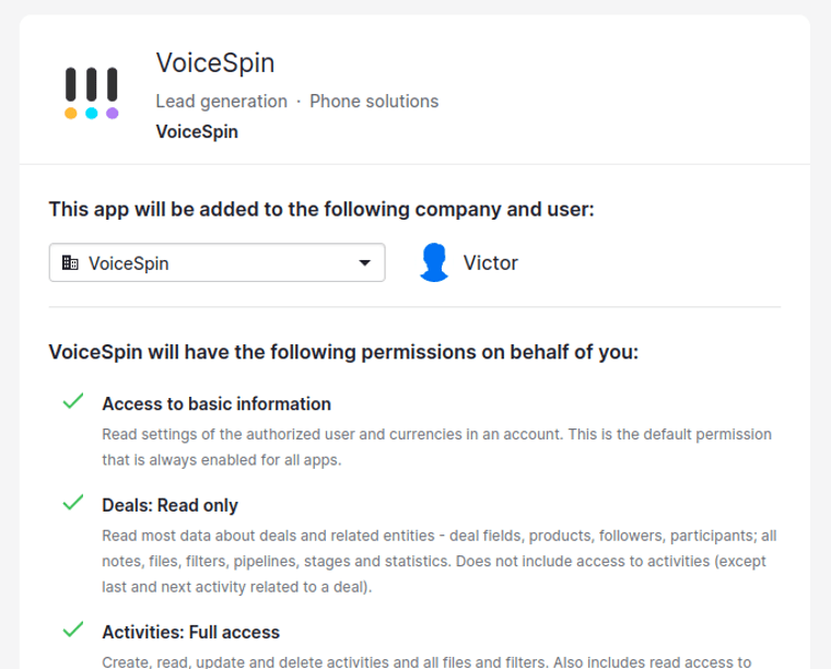 Connect Pipedrive to Voicespin
