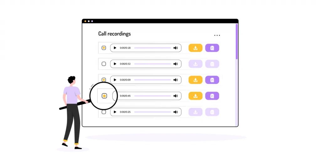 A computer screen displaying a list of call recordings