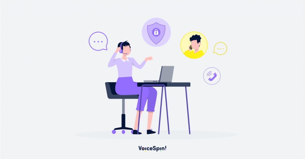 An illustration showing a bubble of privacy around a call center agent and a customer while they interact over the phone.