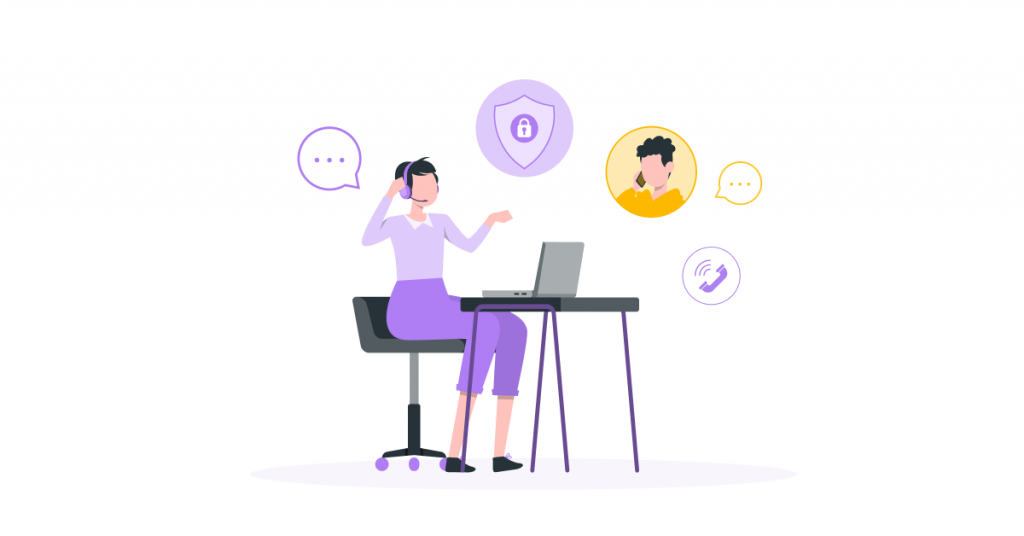 An illustration showing a bubble of privacy around a call center agent and a customer while they interact over the phone.