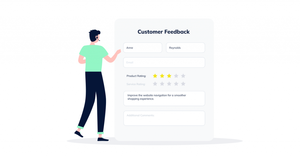 A feedback form with missing pieces, representing the gap in capturing direct customer insights.