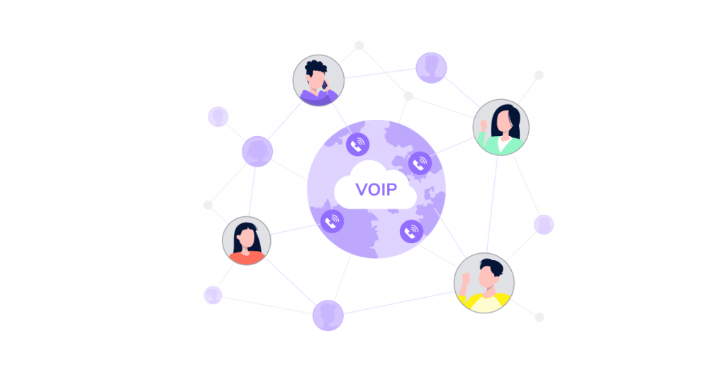 Globe with interconnected nodes representing international calls being made over the internet, highlighting the global connectivity enabled by VoIP.