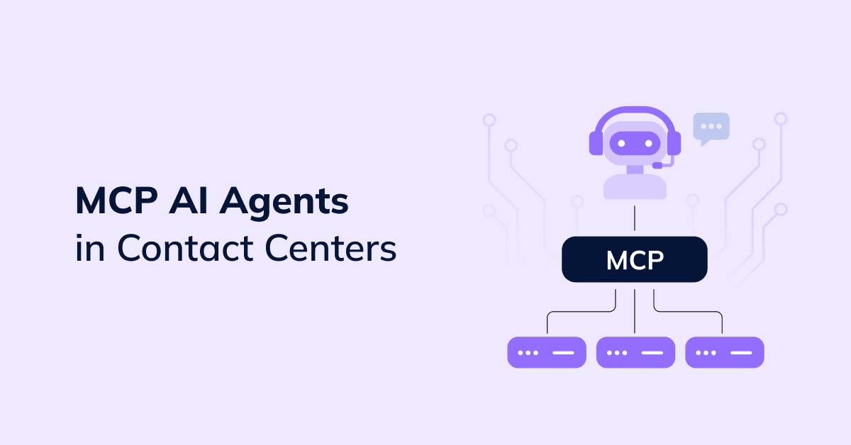 Visual representation of MCP AI Agents in contact centers, showing how VoiceSpin AI bots use Model Context Protocol to access and process external data sources